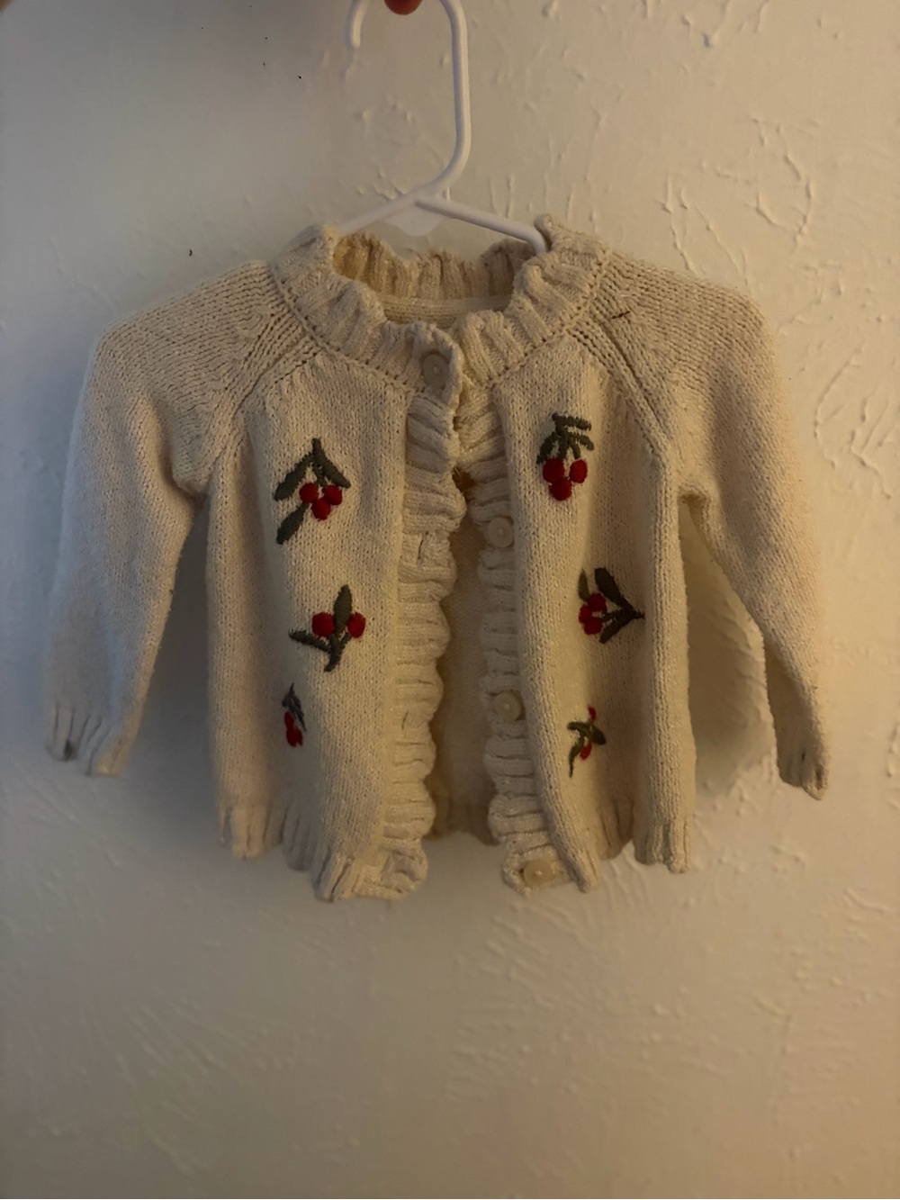 Cottagecore Coquette mistletoe Embroidered Ruffle Knit Cardigan Baby Sweater